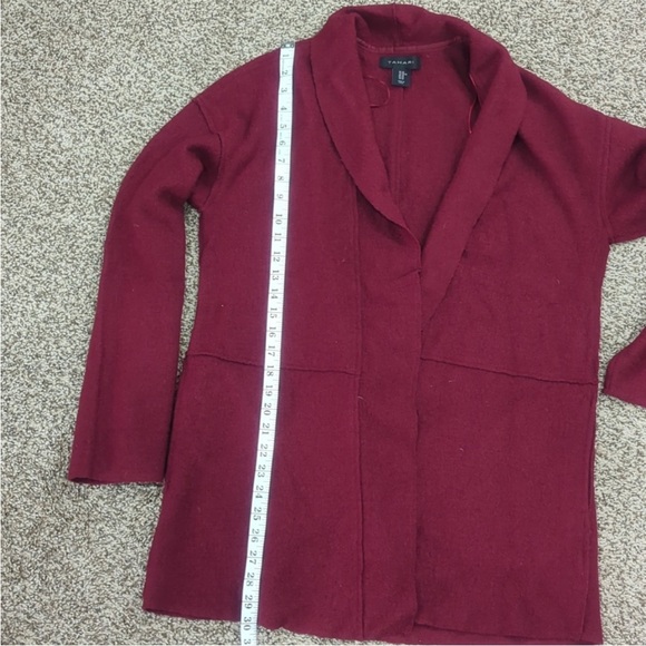 Tahari burgundy cranberry red wool blend open sweater long jacket - Picture 4 of 11